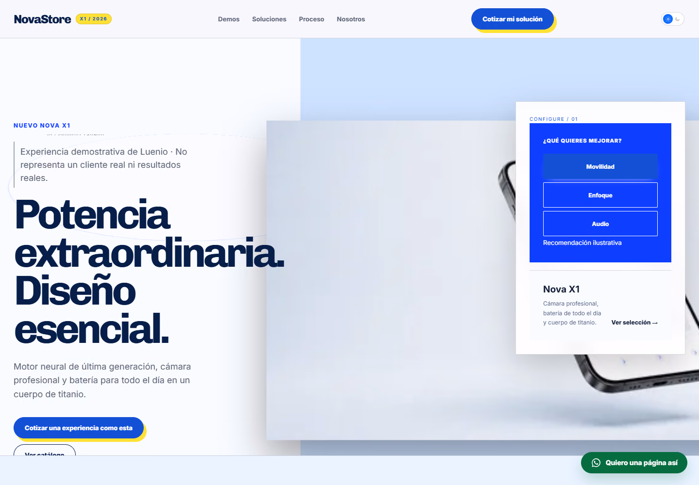 Captura de la demo ficticia para ecommerce