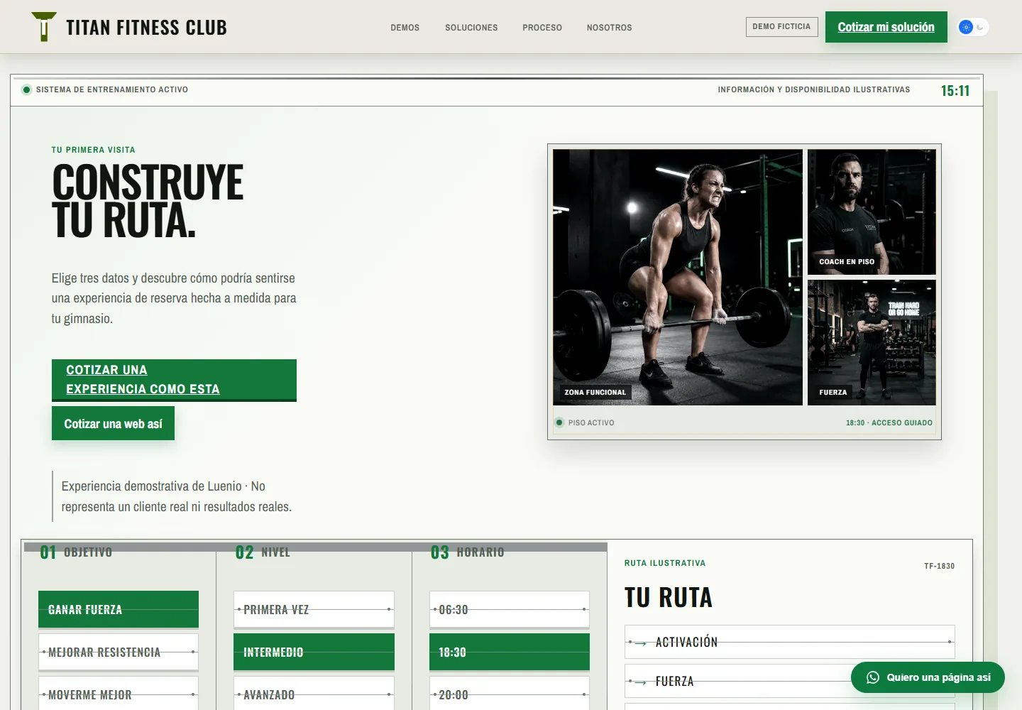 Vista ilustrativa de una experiencia para gimnasios