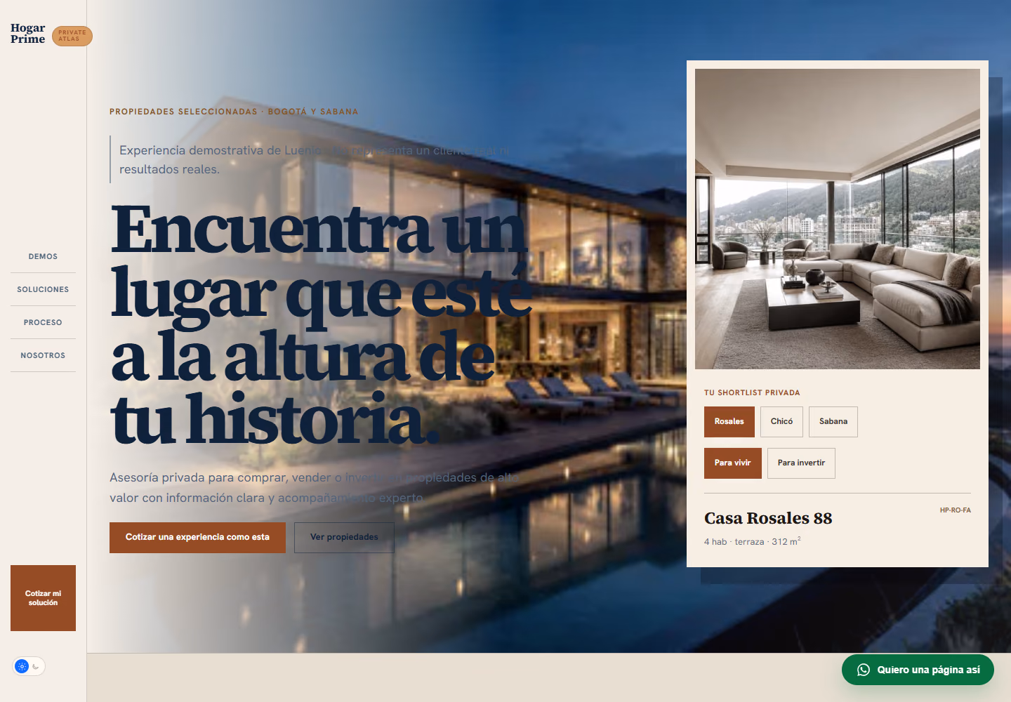 Captura de la demo ficticia para inmobiliarias